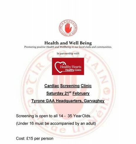 NOW FULLY BOOKED! Cardiac Screening Clinic at Garvaghey 21st February