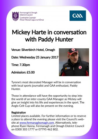 Mickey Harte in conversation with Paddy Hunter – this Wednesday night