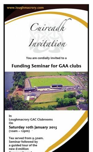 Funding Seminar for GAA Clubs – Loughmacrory – Saturday 10th January